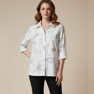 Croft & Barrow Petite Linen Blend Floral Paisley Button Down Women's  Shirt - PL